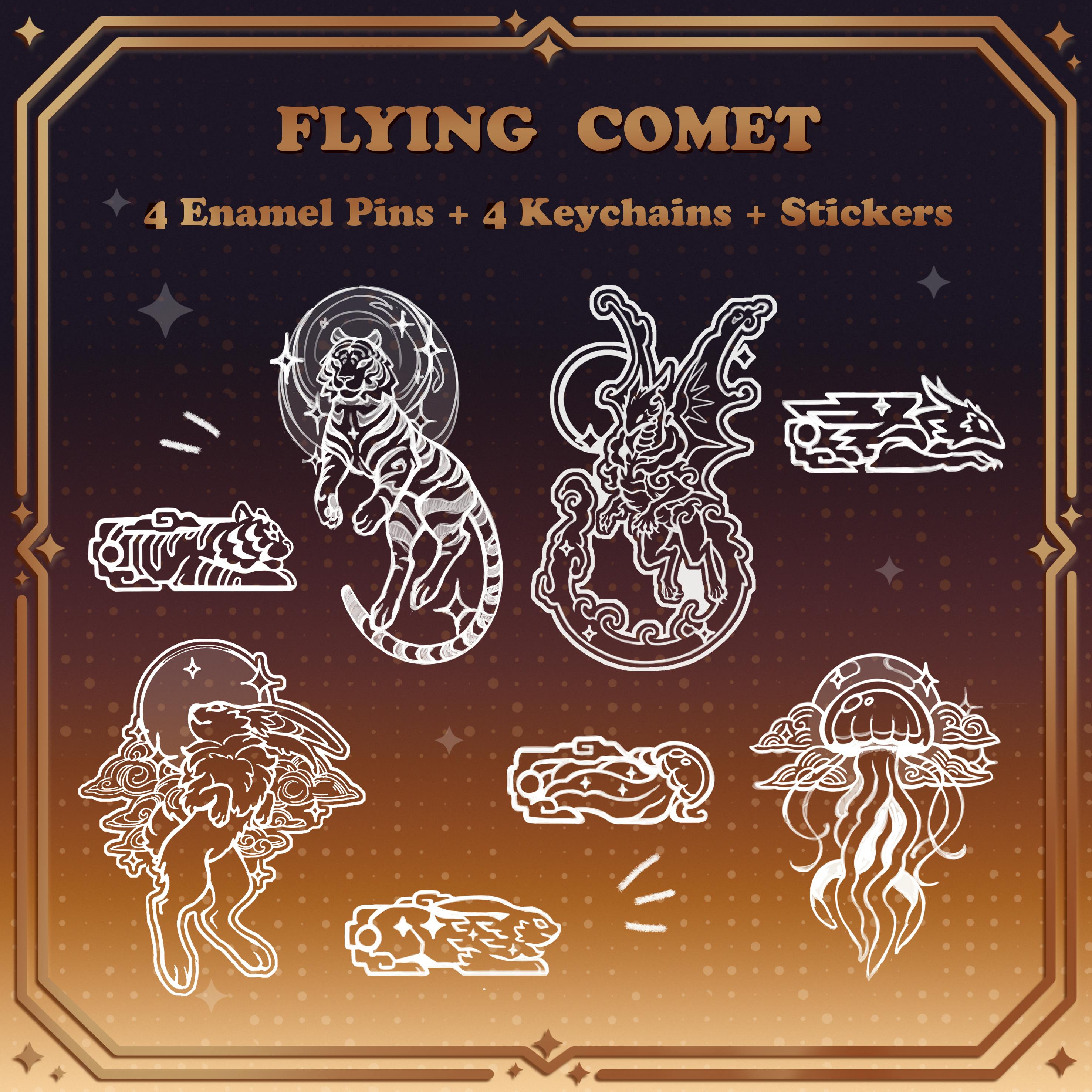 4 Premium pins + 4 small metal keychains (metal keychains pin same animal than the related enamel pin)