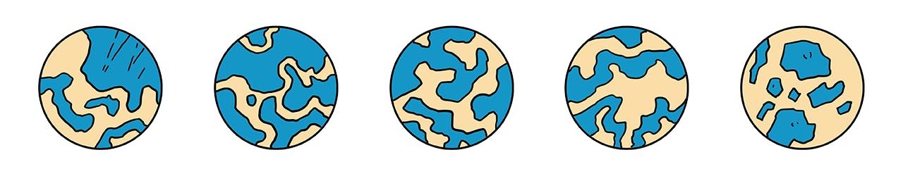 Artwork: Planets come in all different sizes and colours.