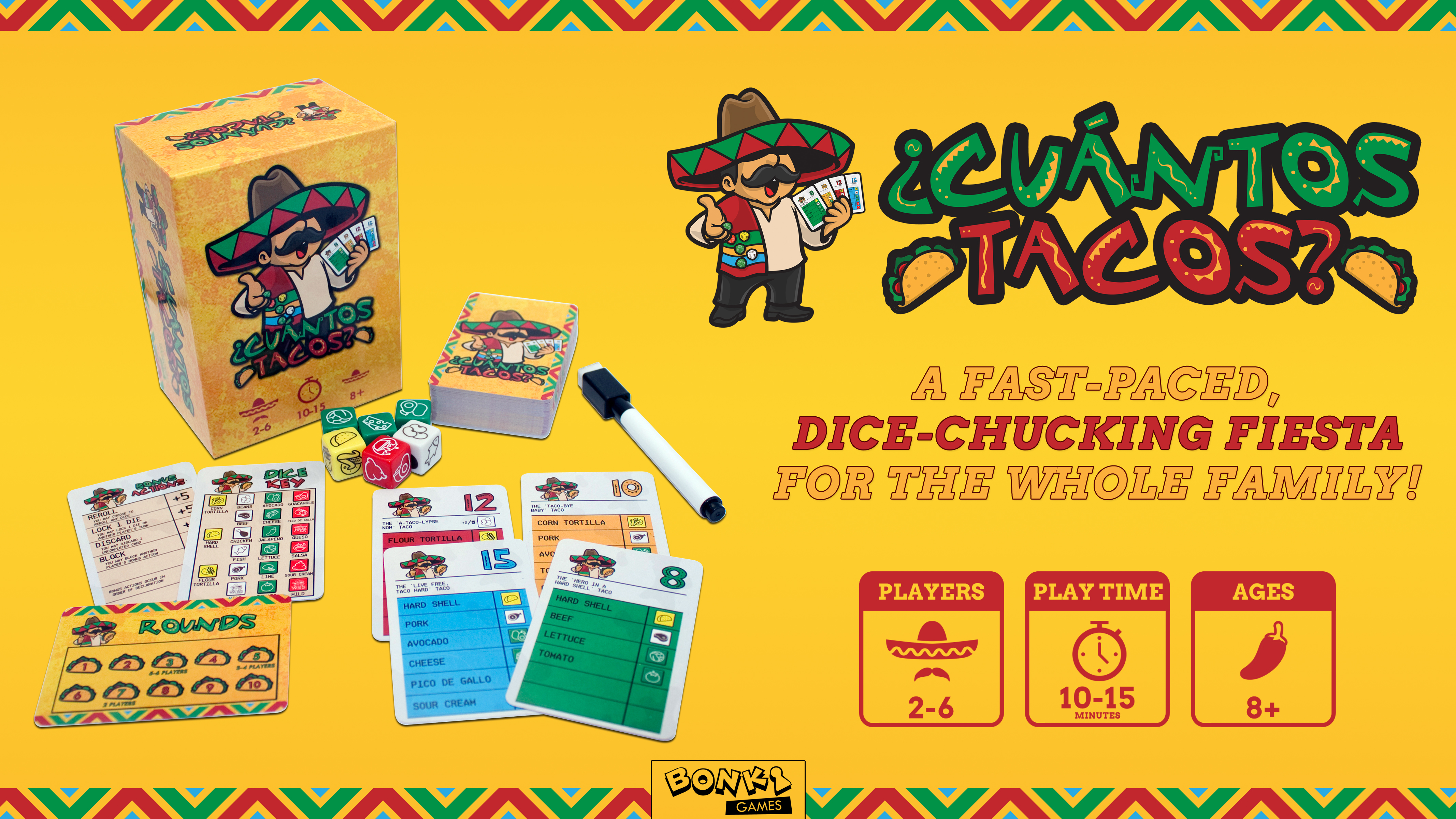 ¿Cuántos Tacos? A dice-chucking fiesta for the whole family!