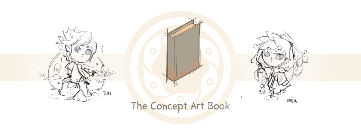 Visual representation of a concept art book with two sketches on the side