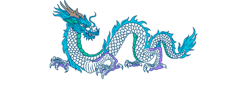 A white, blue, and green Chinese Dragoan