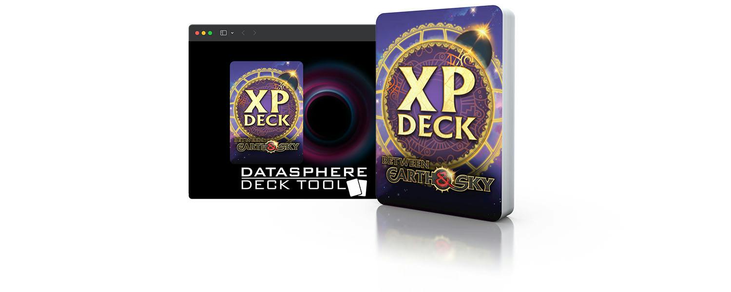 An illustration showing the XP Deck in physical form, as well as in digital form on the Datasphere Deck Tool.