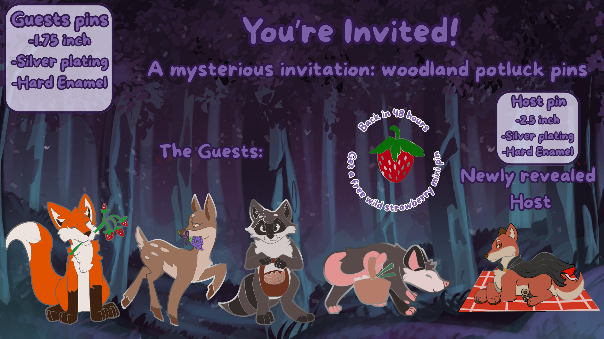 Mysterious invitation: woodland potluck pins