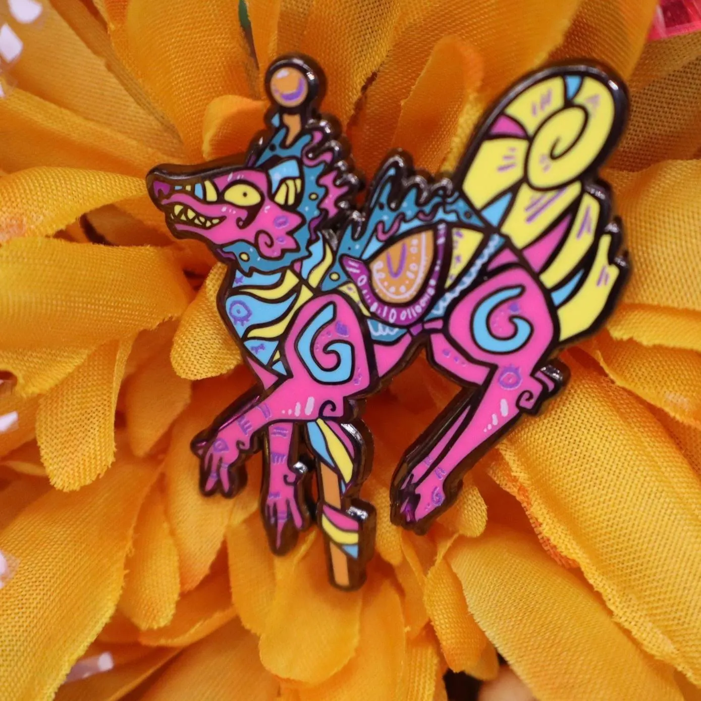 Pansexual flag Gef the mongoose cryptid carousel enamel pin