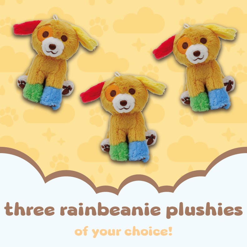 three rainbeanie keychain plush