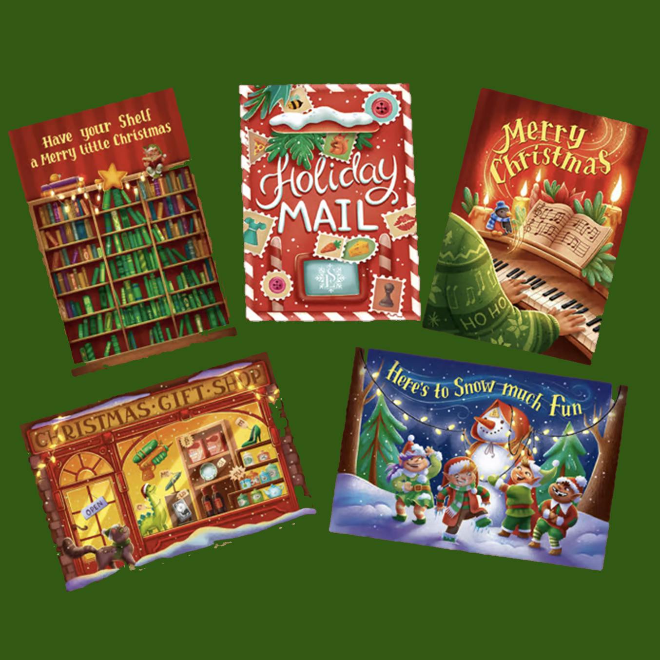 Five postcards with puzzles