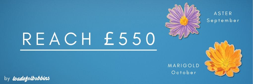 reach £550 purple aster for Spetember and orange marigold for October mini wooden pins unlock