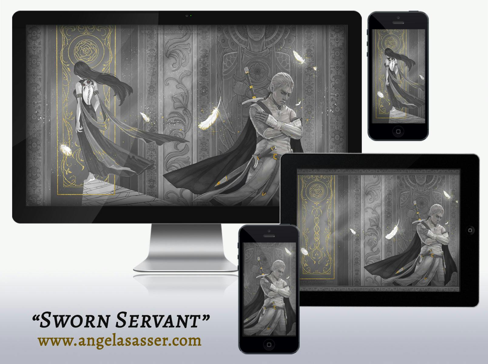 Digital Wallpaper Pack - "Sworn Servant" (Full Painting + Standalone Characters)