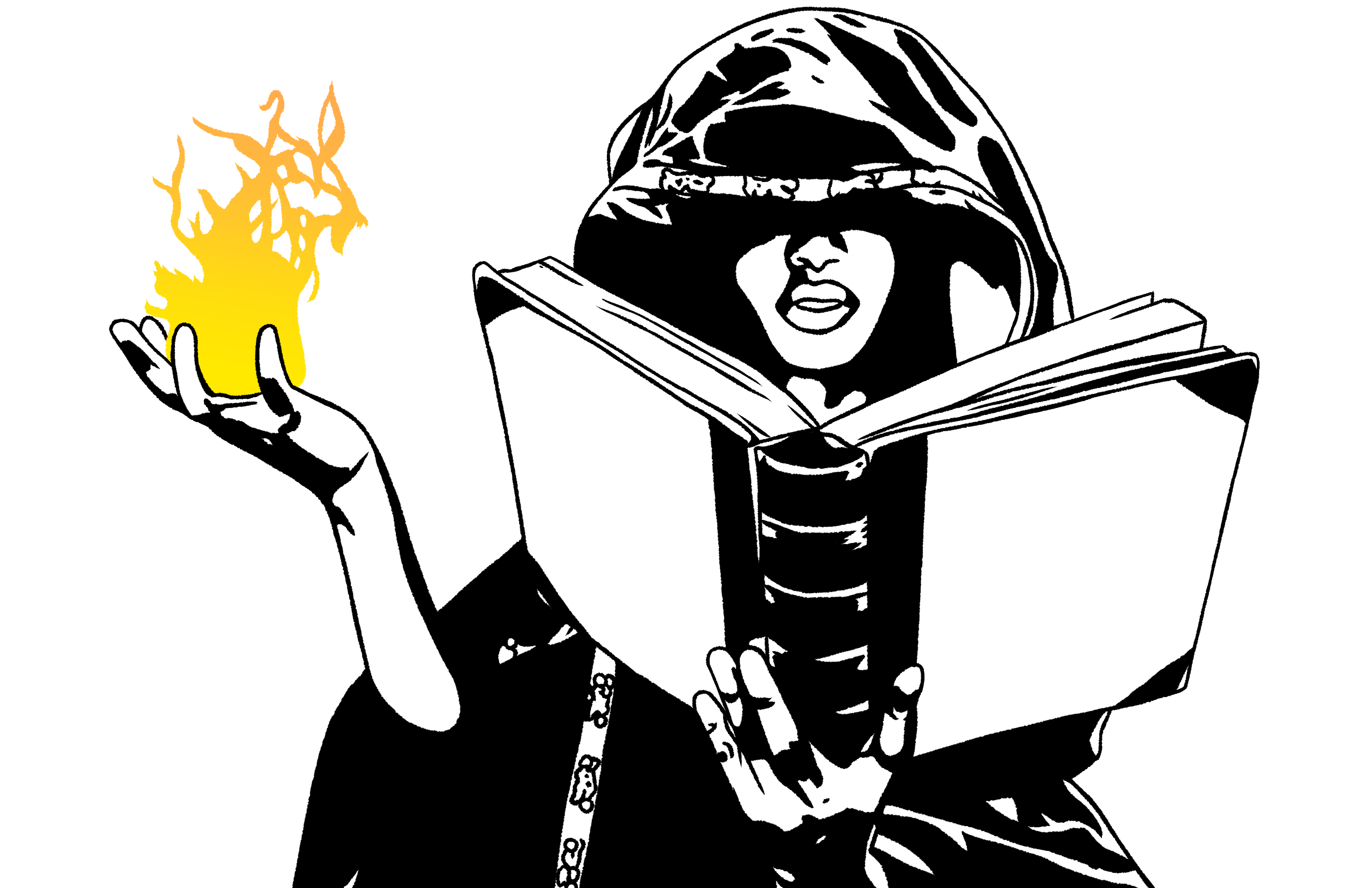  Witch with a book and flame in her hands.