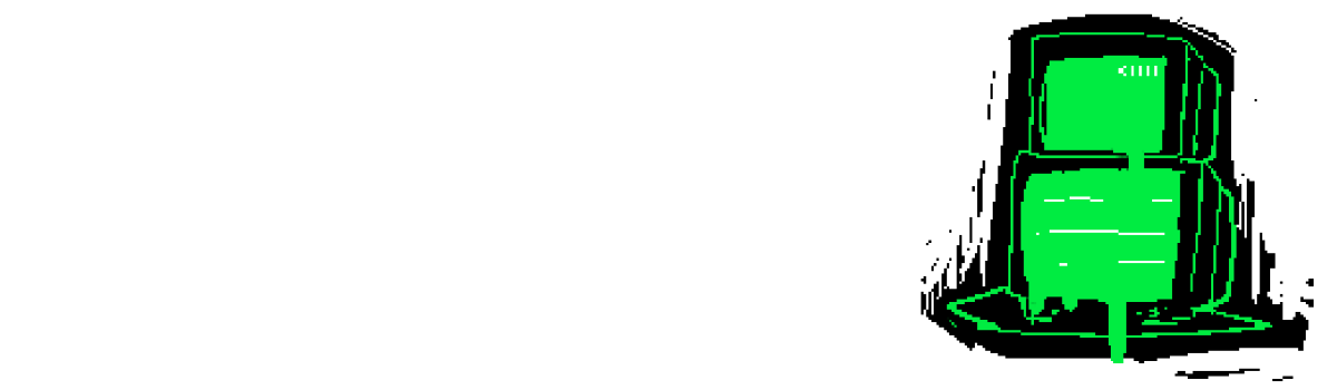 Black and goopy green pixel art of two monitors stacked on top of each other.
