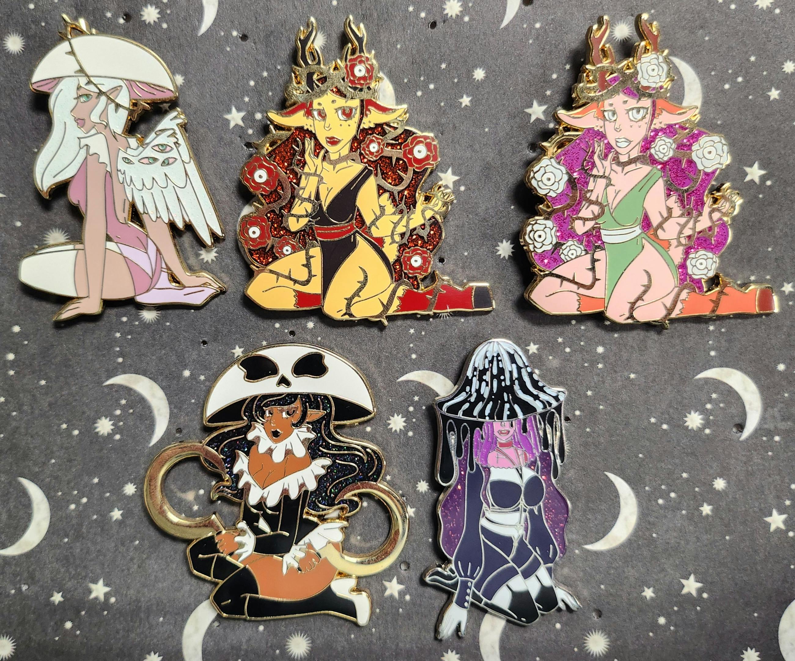 3 Random dark forest mushroom lady Enamel Pin