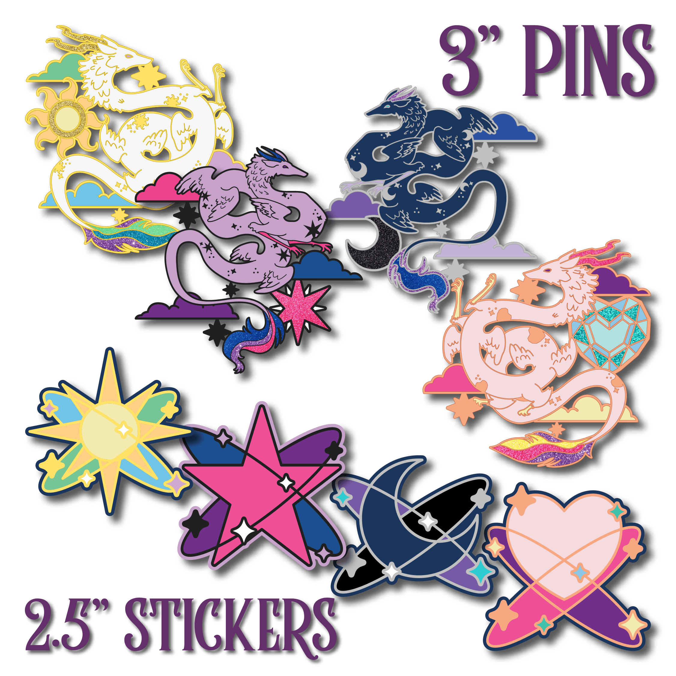 FOUR 3" Pins & FOUR 2.5" Stickers