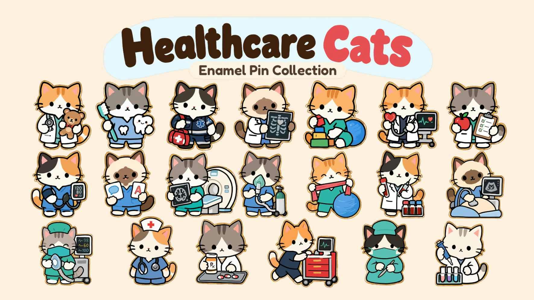 Healthcare Cats Enamel Pins