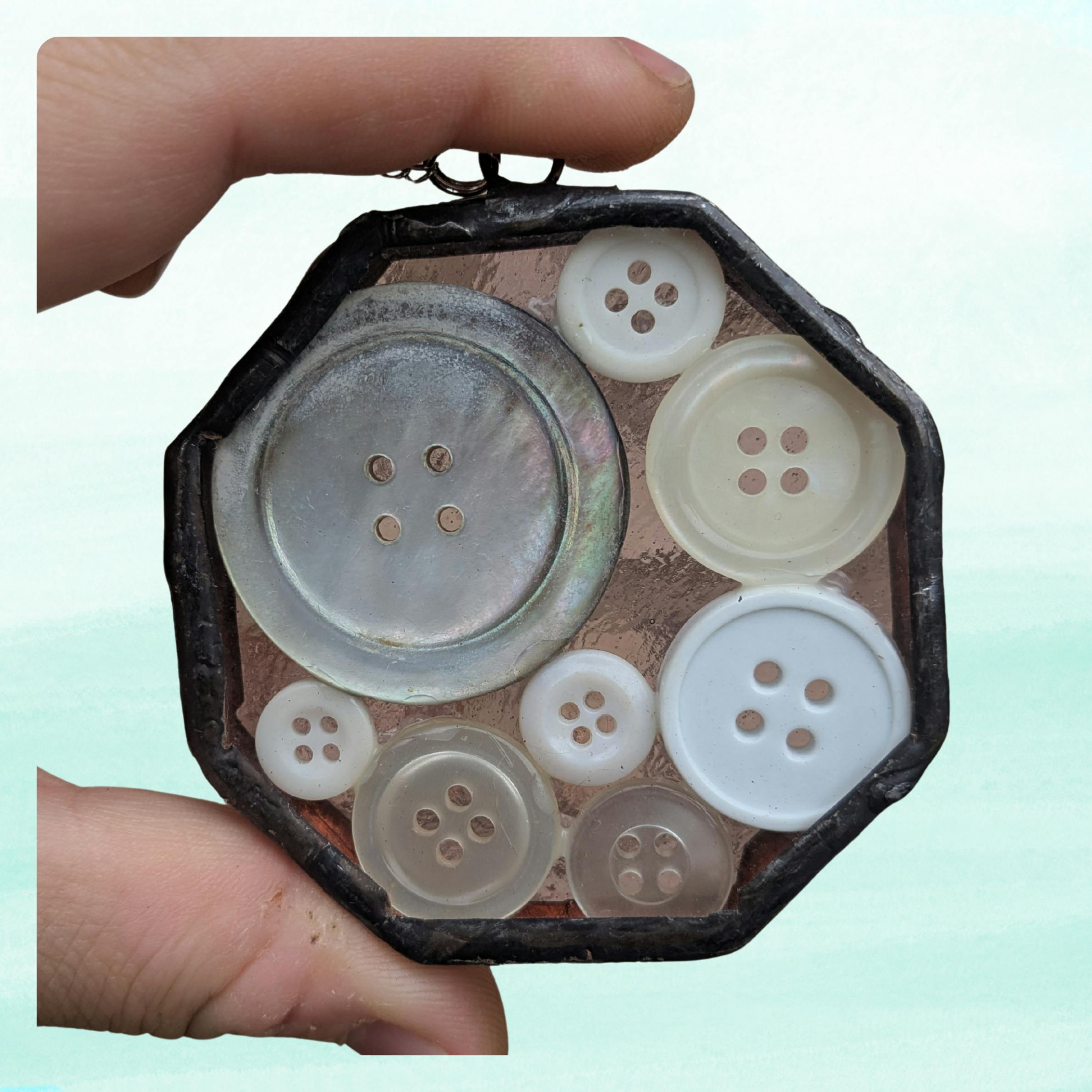 White Button Mixed Media Suncatcher