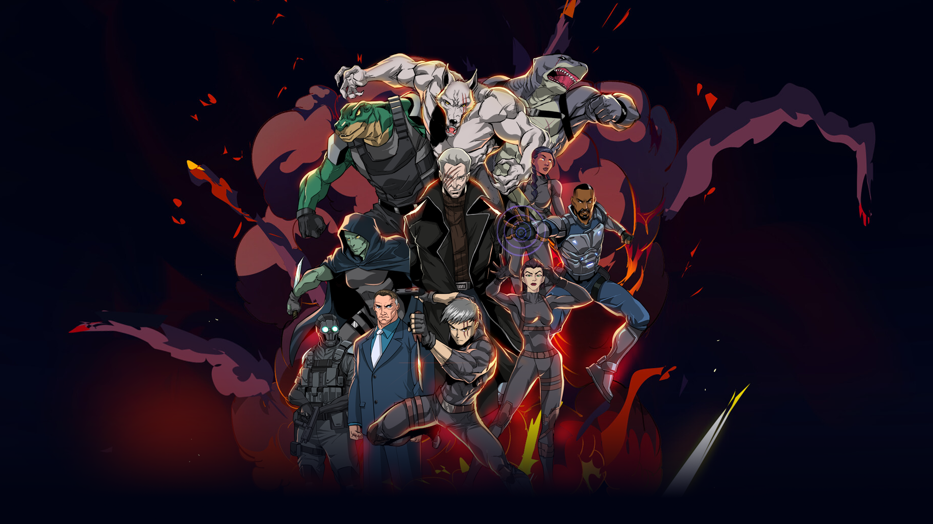 Cover art of "Titan Effect" featuring various action characters in dynamic poses, with explosions and smoke in the background