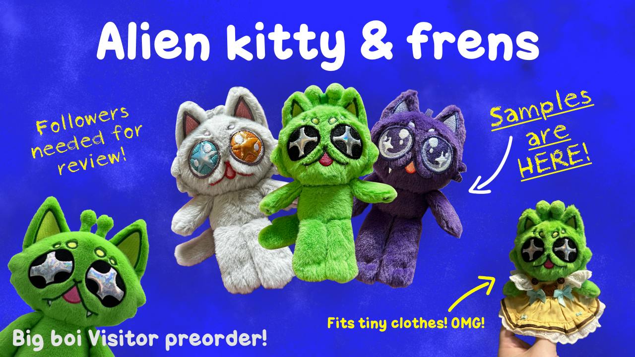 Visitor alien cat and lil frens! - 15cm keychain sized cats