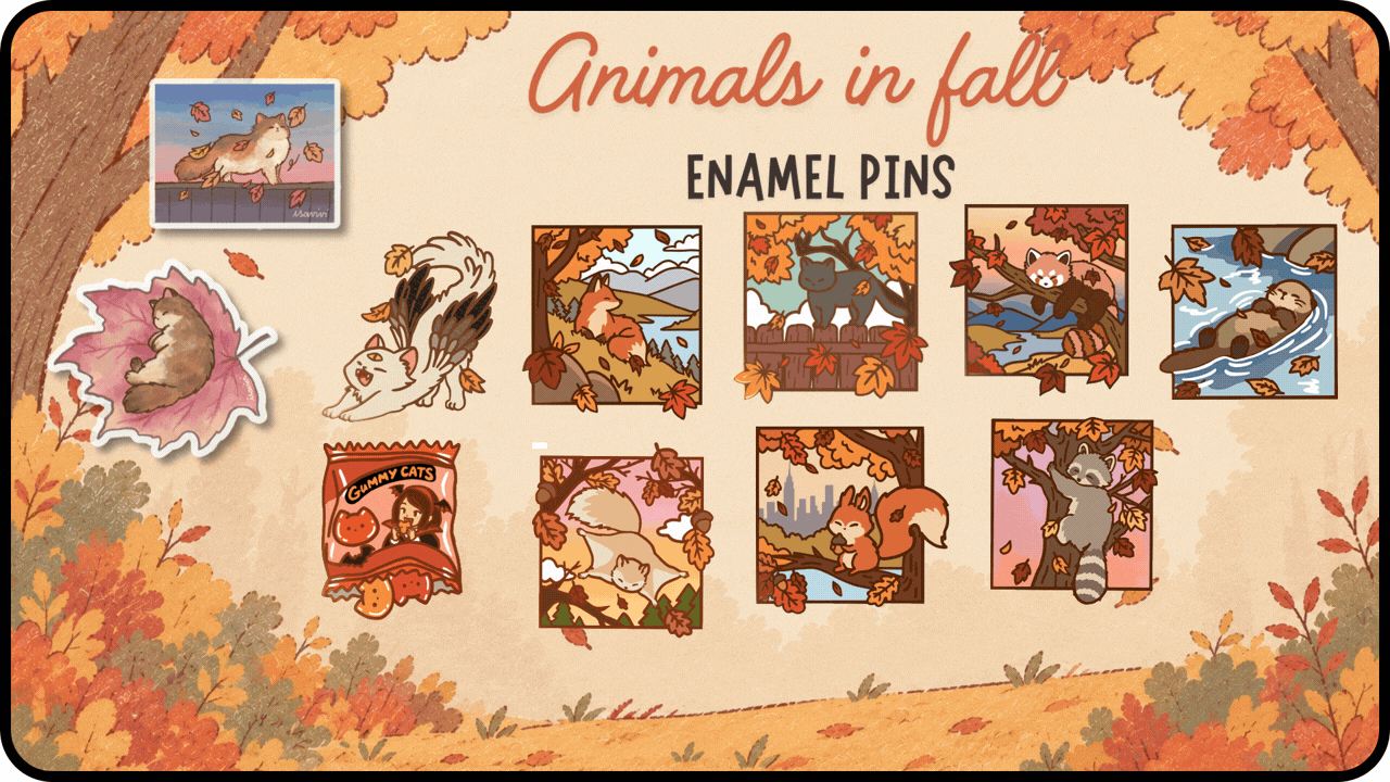 Animals in Fall - Enamel pins Collection