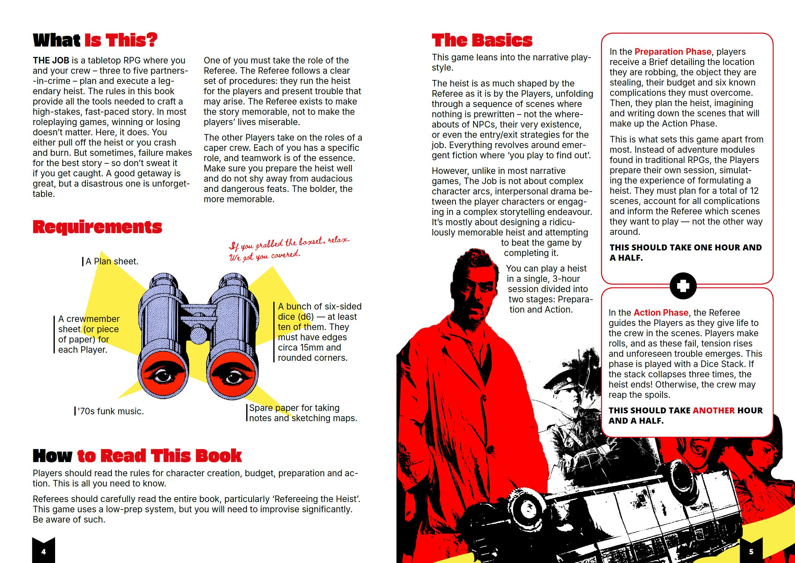 Image of a spread from the book explaining overall gameplay