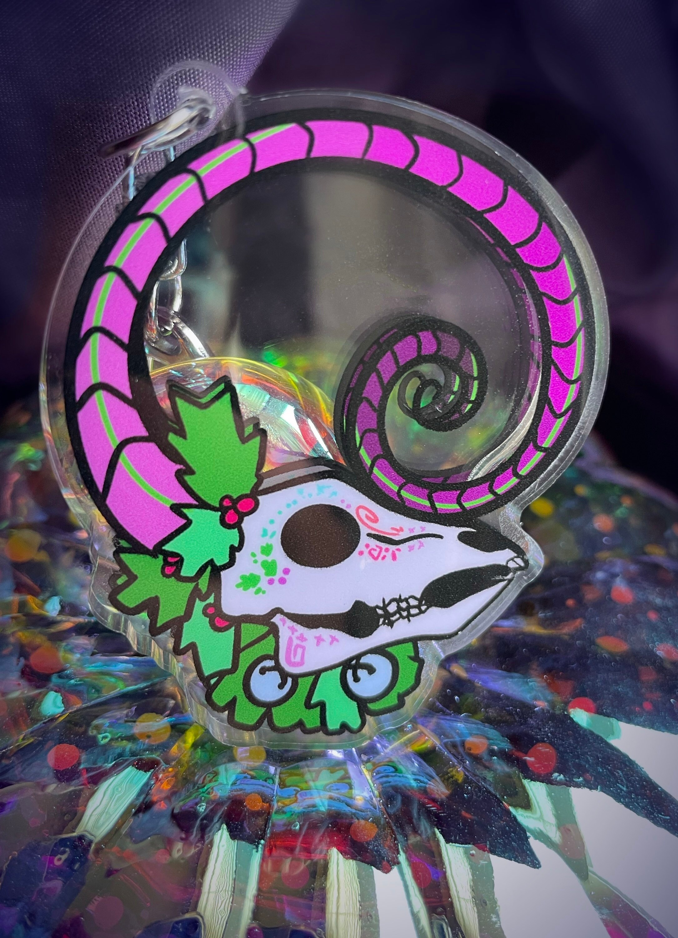 Winter goat skull shaker charm keychain