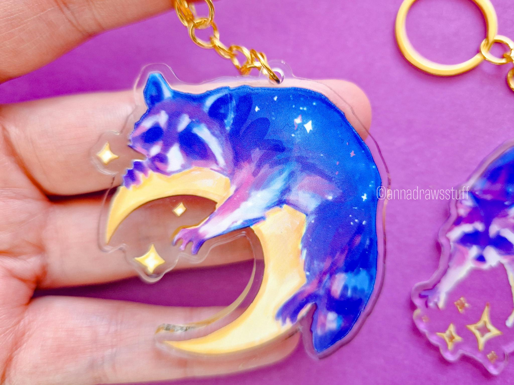 Moon Raccoon Acrylic Keychain