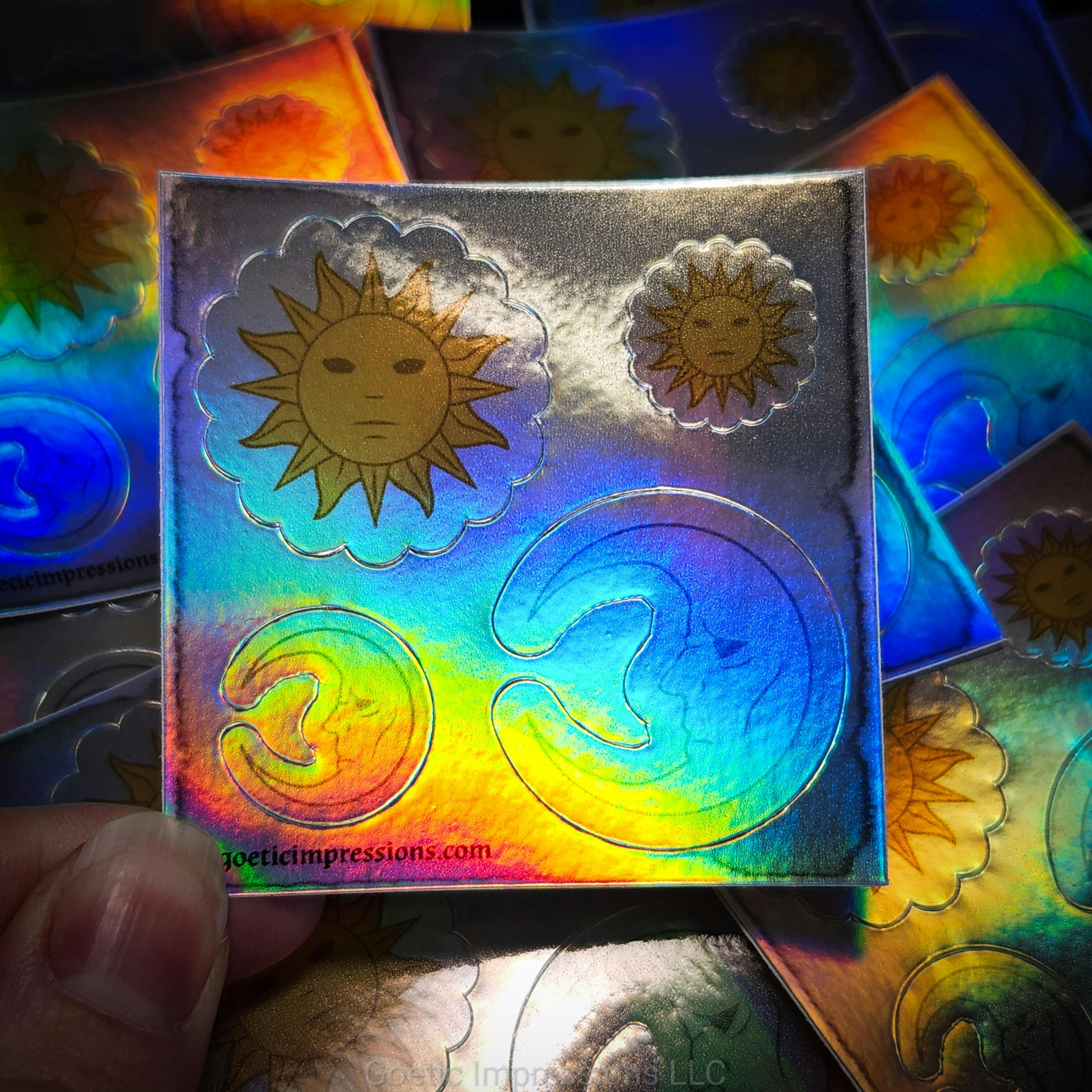 holographic sticker sheet with sun and moon