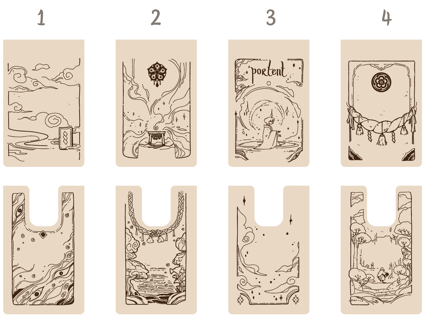 Overview of all four pouch designs to pick from