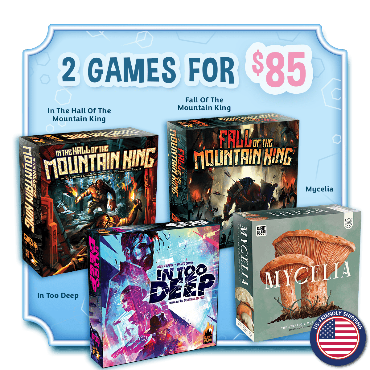 USA Burnt Island Games Combo: Mycelia, In the Hall of the Mountain King, Fall of the Mountain King, In Too Deep