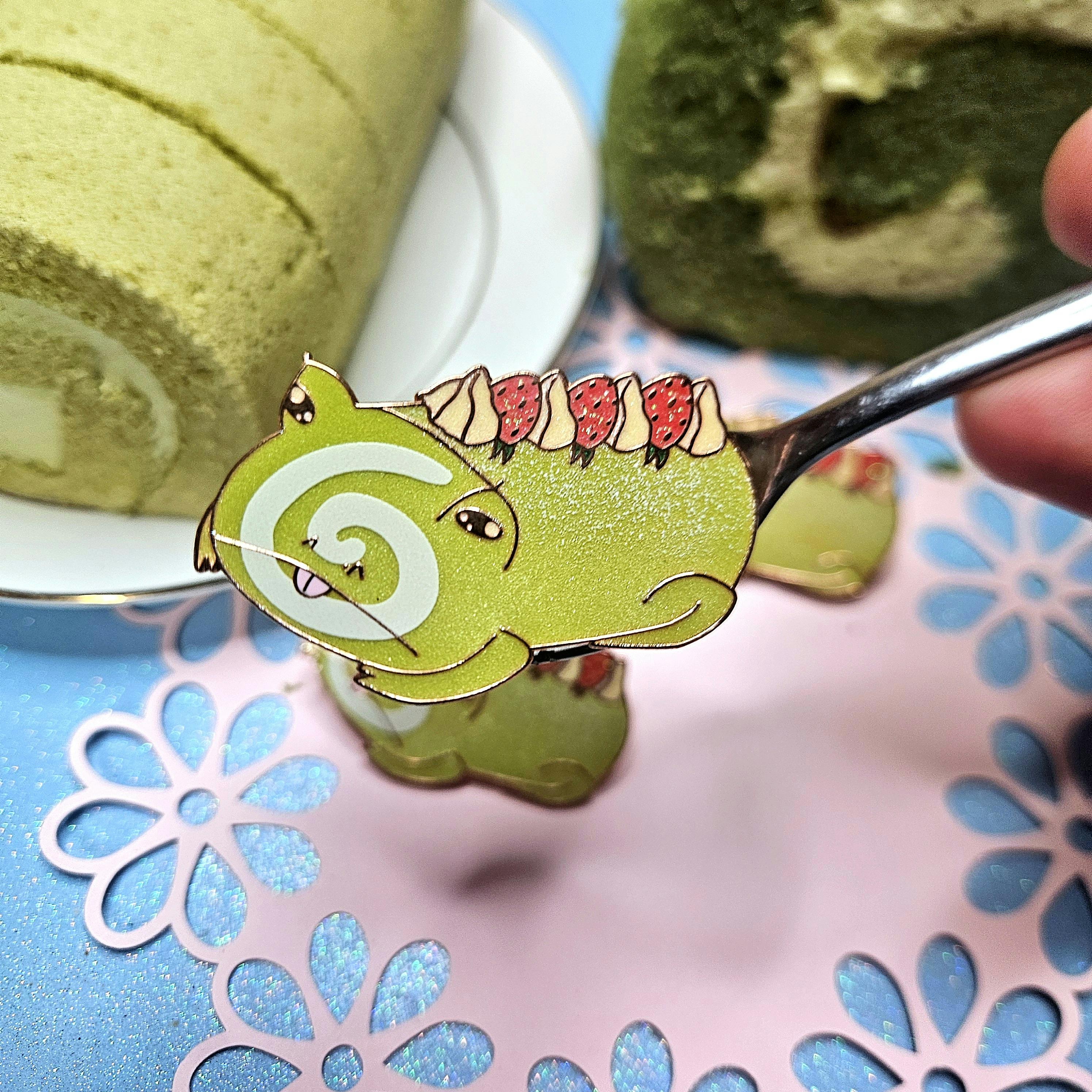 Matcha Cake Roll Frog Enamel Pin