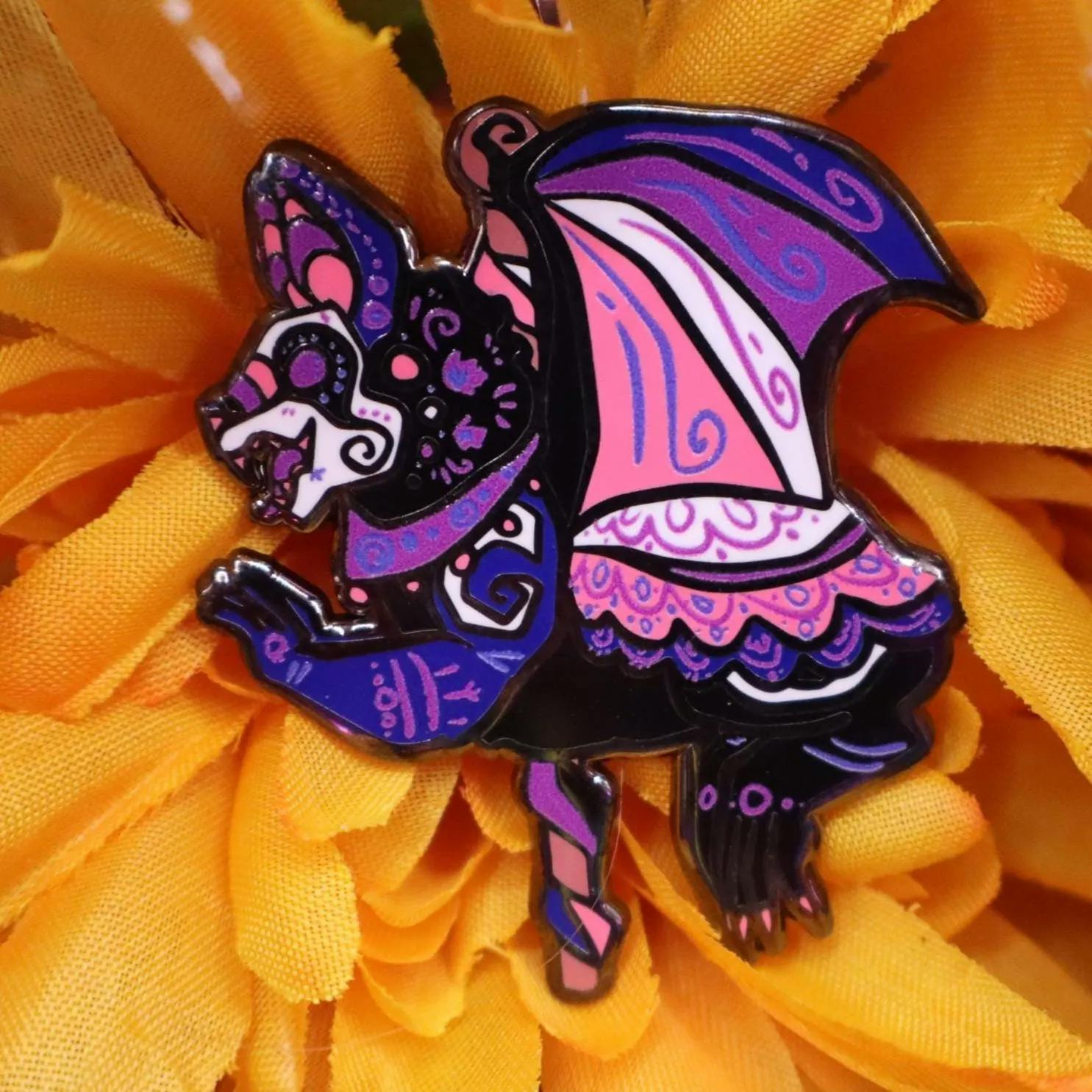 Gendeerfluid flag batsquatch carousel pin