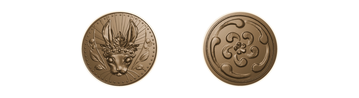 Preview of a metal coin with a crowned hare on the heads side, and the Cups crest on the tails side