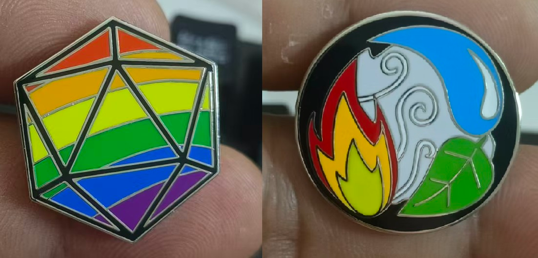  D20 rainbow pin and elemental pin