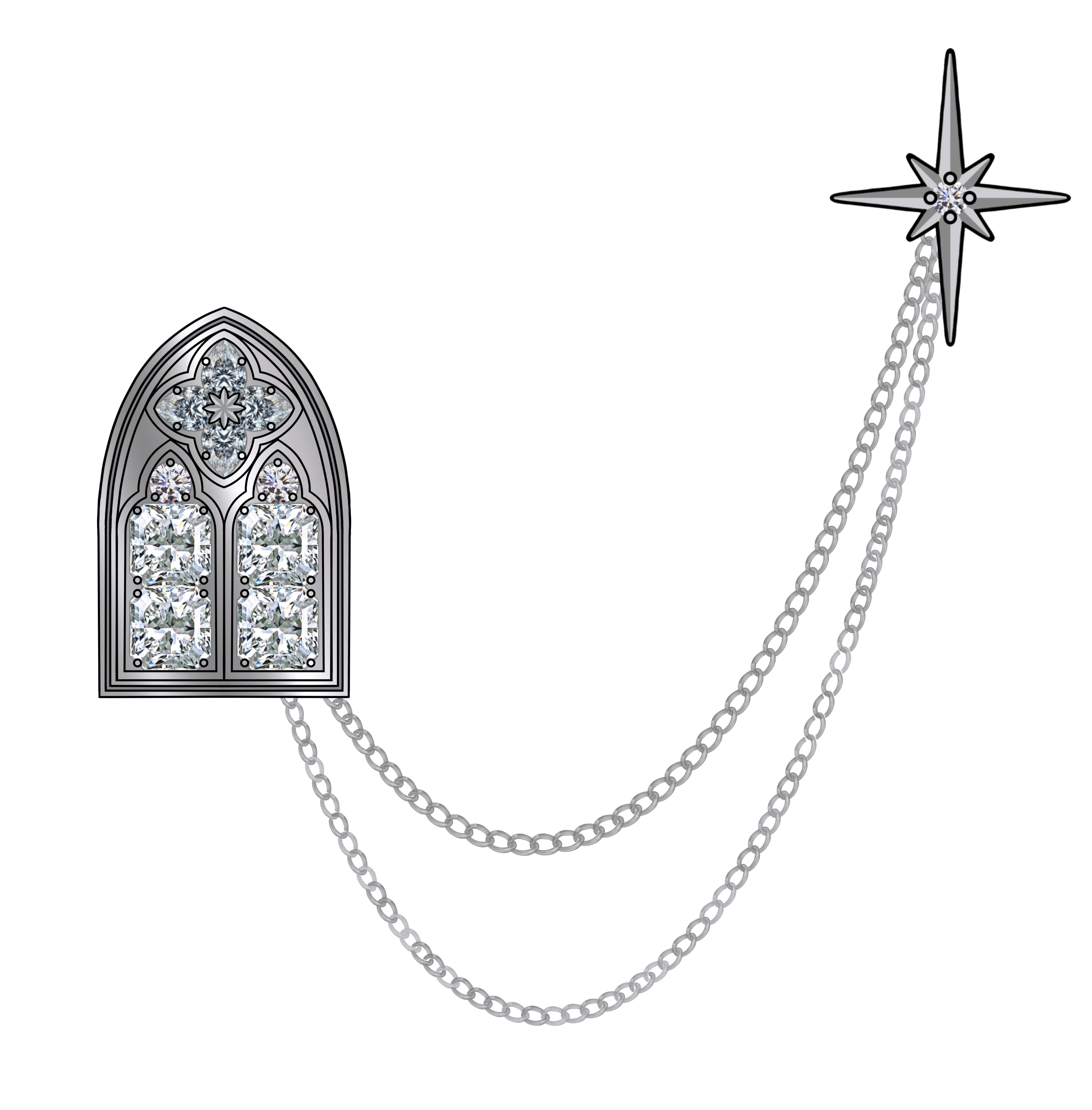 Vitrail de Cristal collar pin - Clear iridescent cz