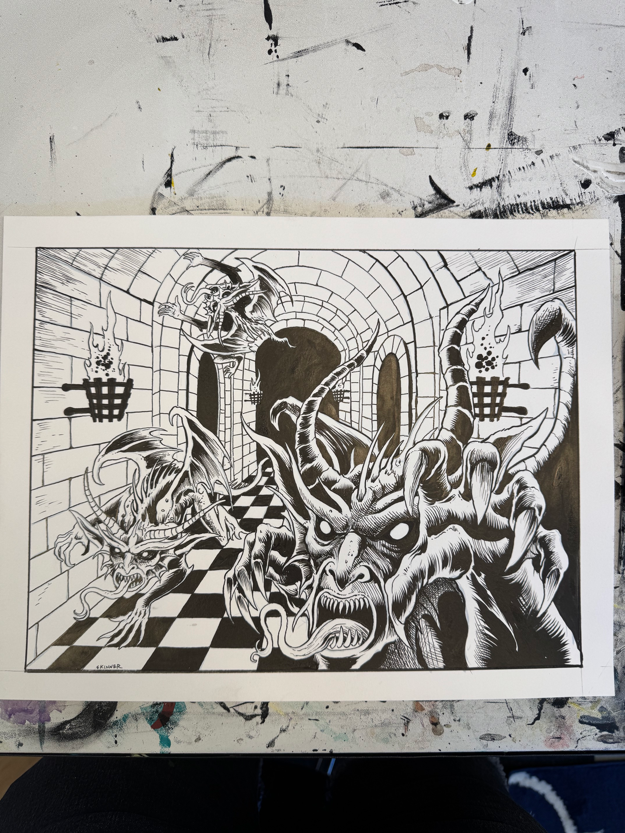 Vraxagons in the Corridor, Original Artwork by Skinner