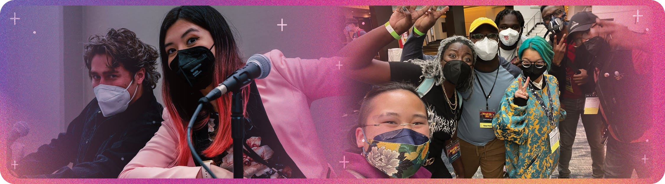 Image of big bad con attendees all wearing KN95 masks