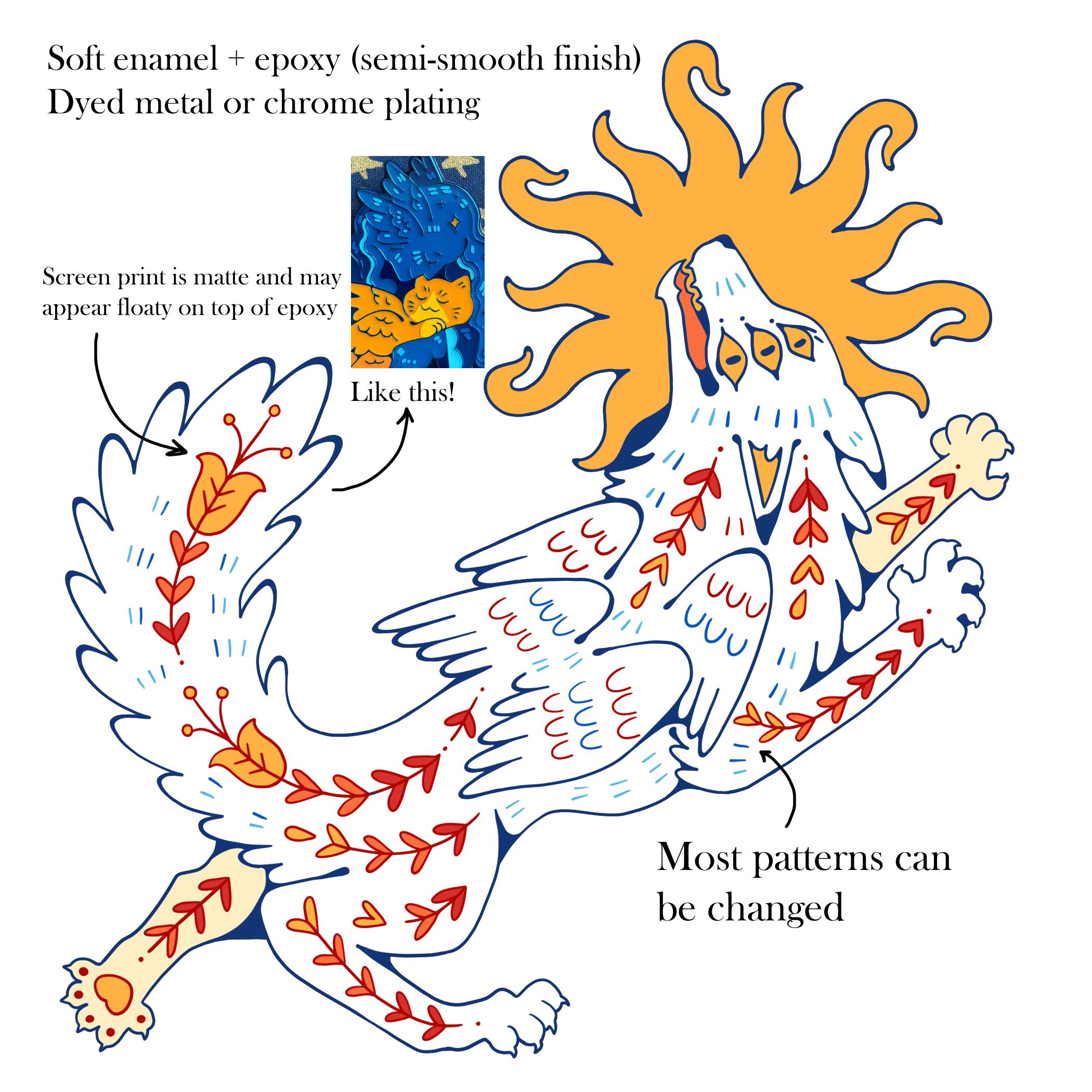 C - Dyed/chrome plating with soft enamel, epoxy, and screen print