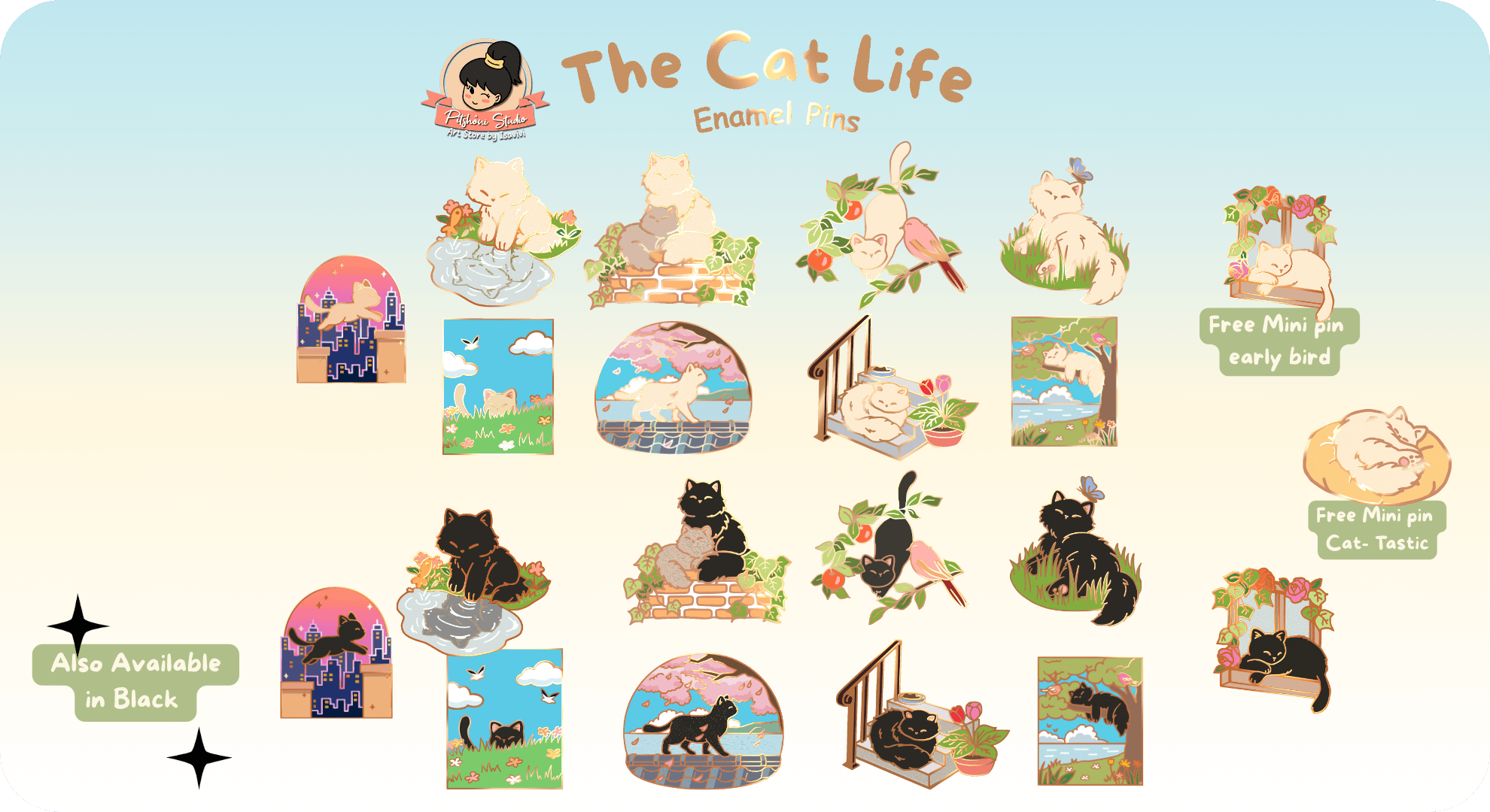 The Cat life Enamel Pins collection