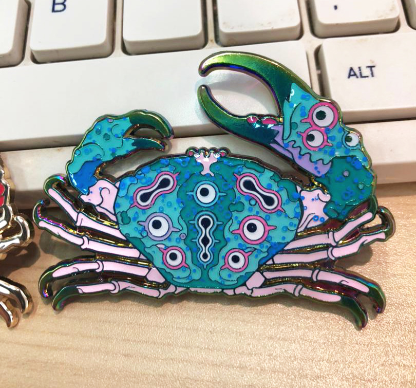 Crab pin - rainbow