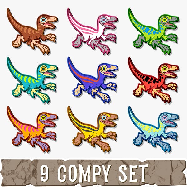 🦖 Complete Set of 9 Compsognathus Pins