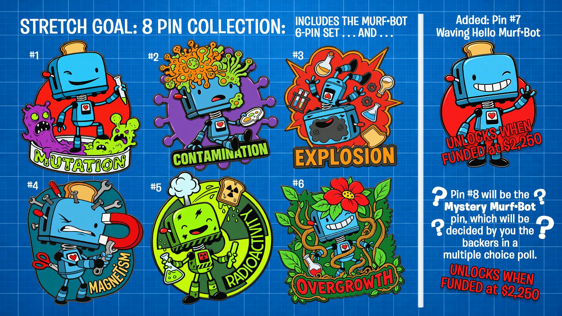 The Stretch Goal: Set of 8 Murf·Bot Hard Enamel Pins