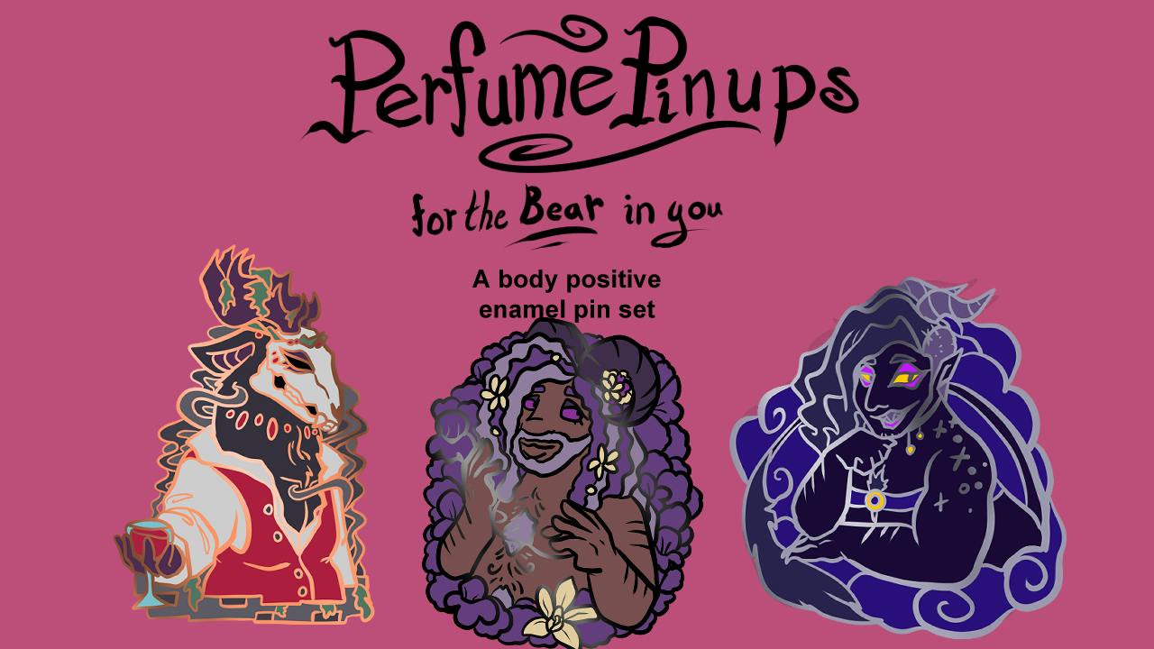 Plus-size perfume pinups enamel pins