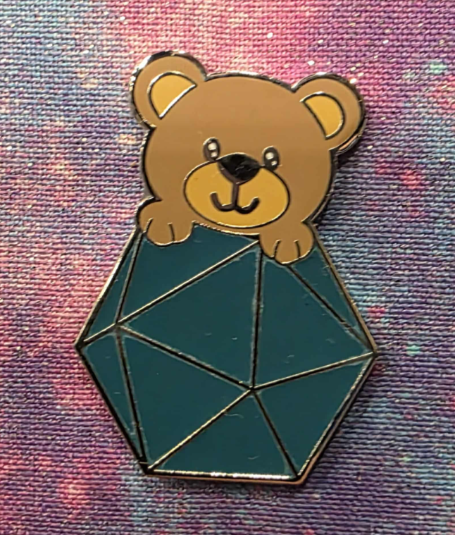 Teddy Bear Glow-in-the-Dark d20 Enamel Pin