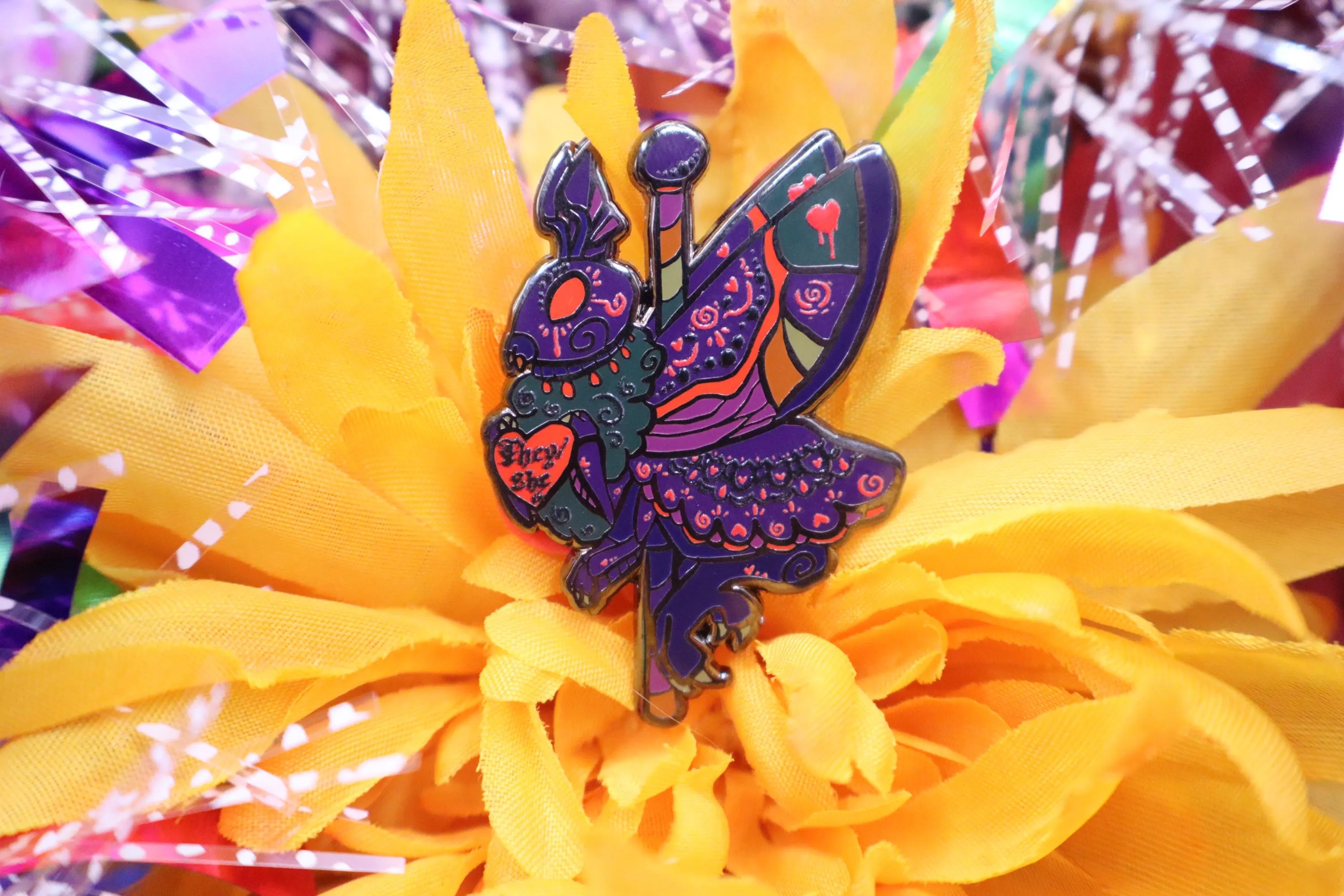 They/she Mothman pronouns cryptid carousel enamel pin