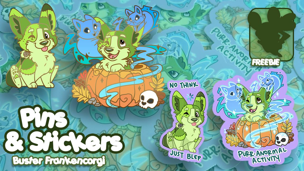 Buster Frankencorgi Pins & Stickers