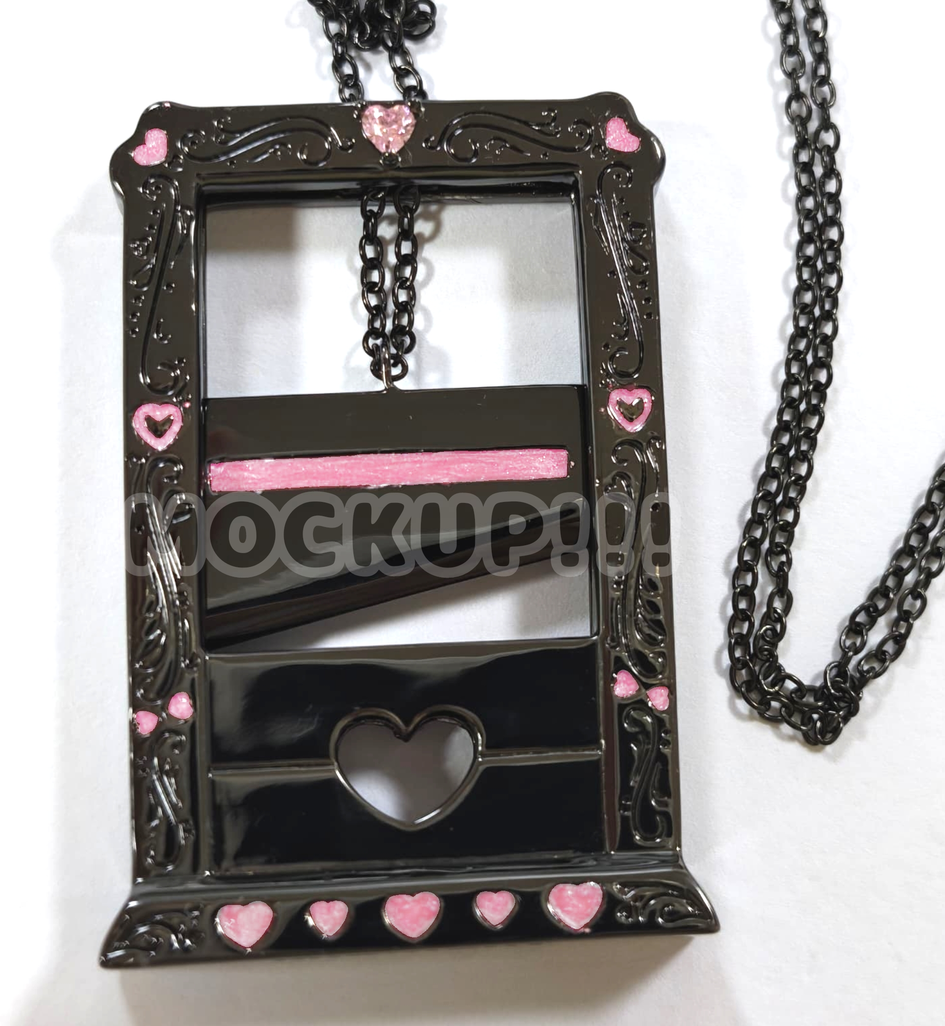 Guillotine 2-part Pendant Necklace - Black and Pink
