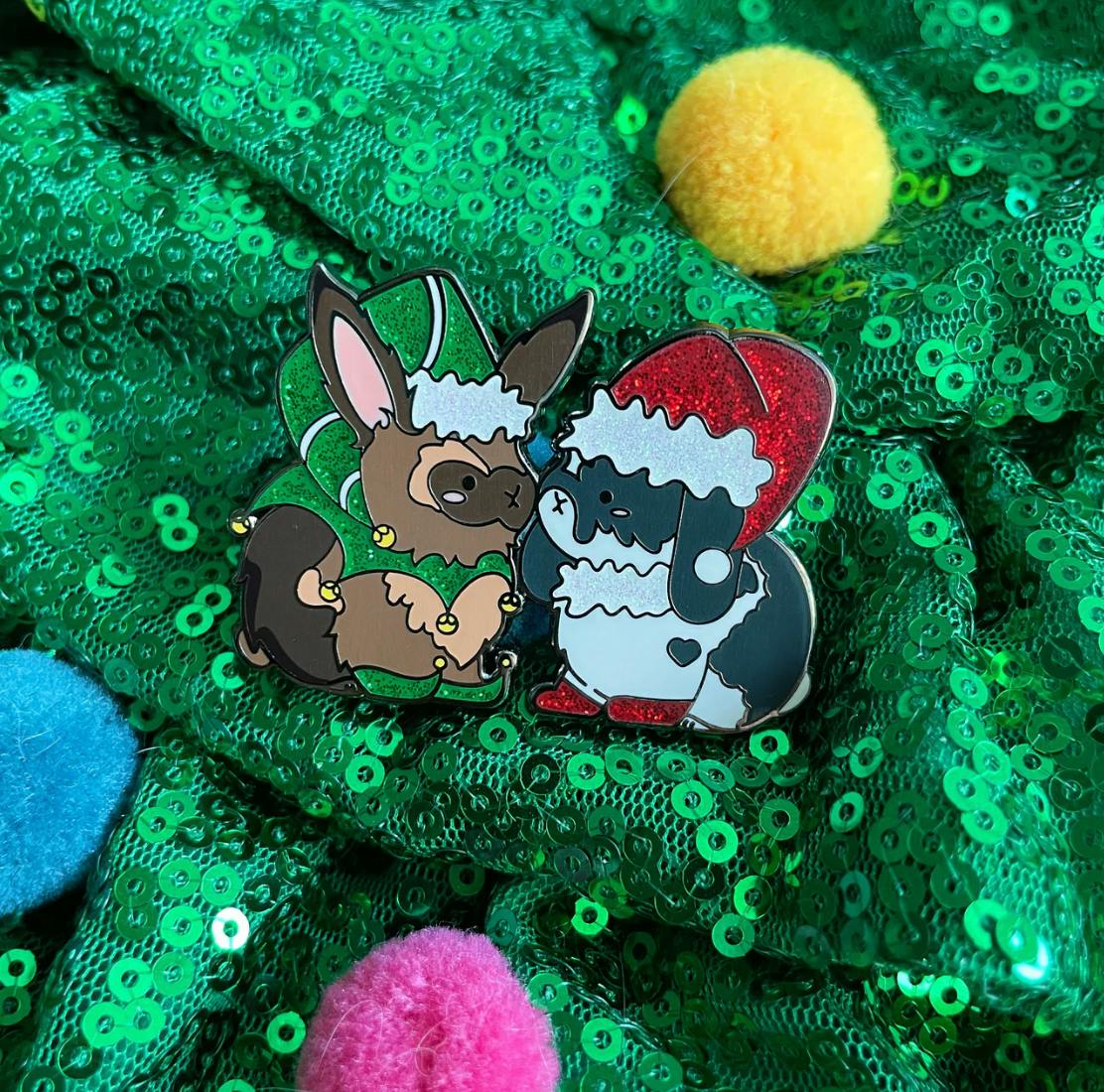 Bun Santa + Elf Enamel Pin