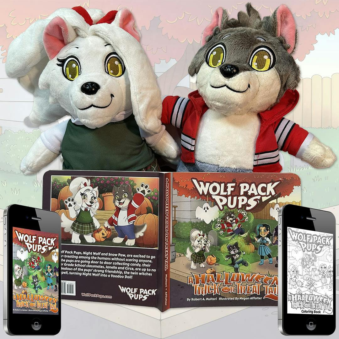Snow Paw & Night Wolf Plush Toys & Halloween Book