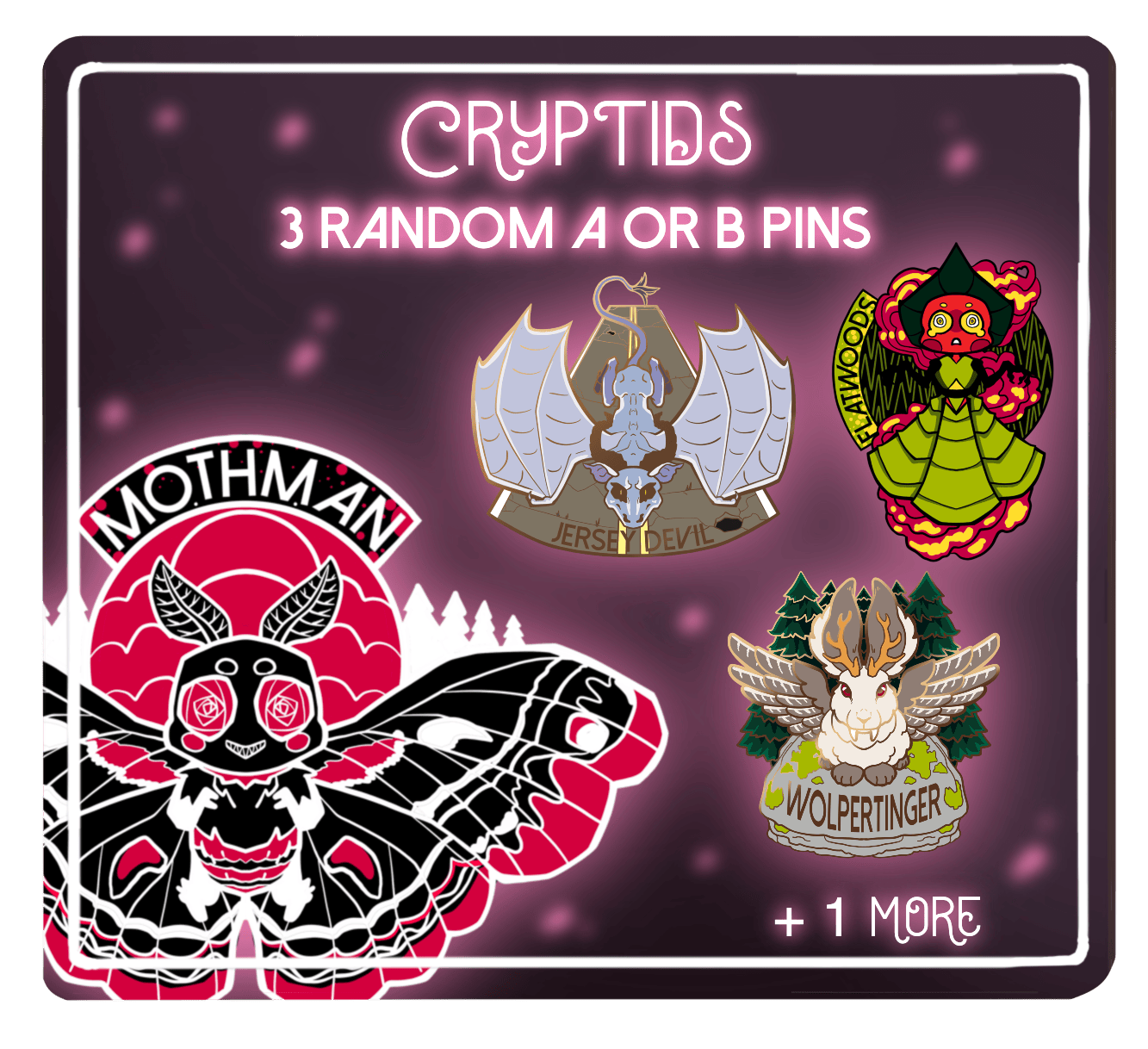 3 random a or b grade cryptid pins