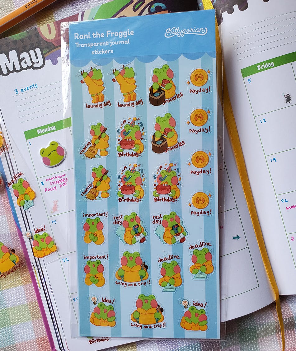 Rani the Froggie Transparent Journal Sticker Sheet