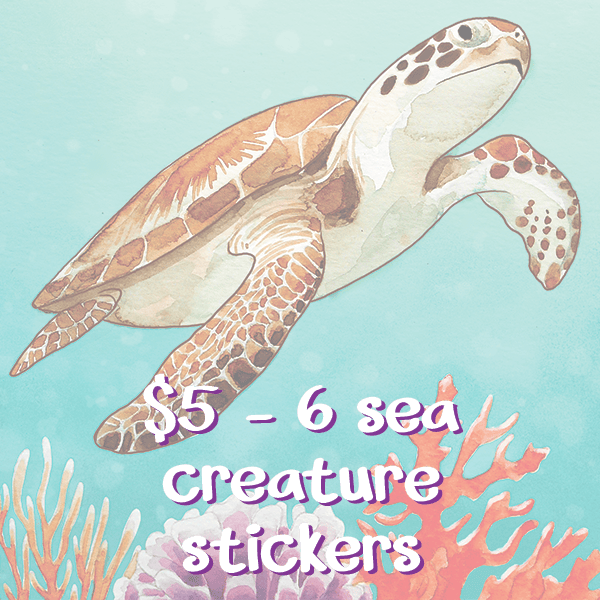 Set of 6 sea creature vinyl stickers