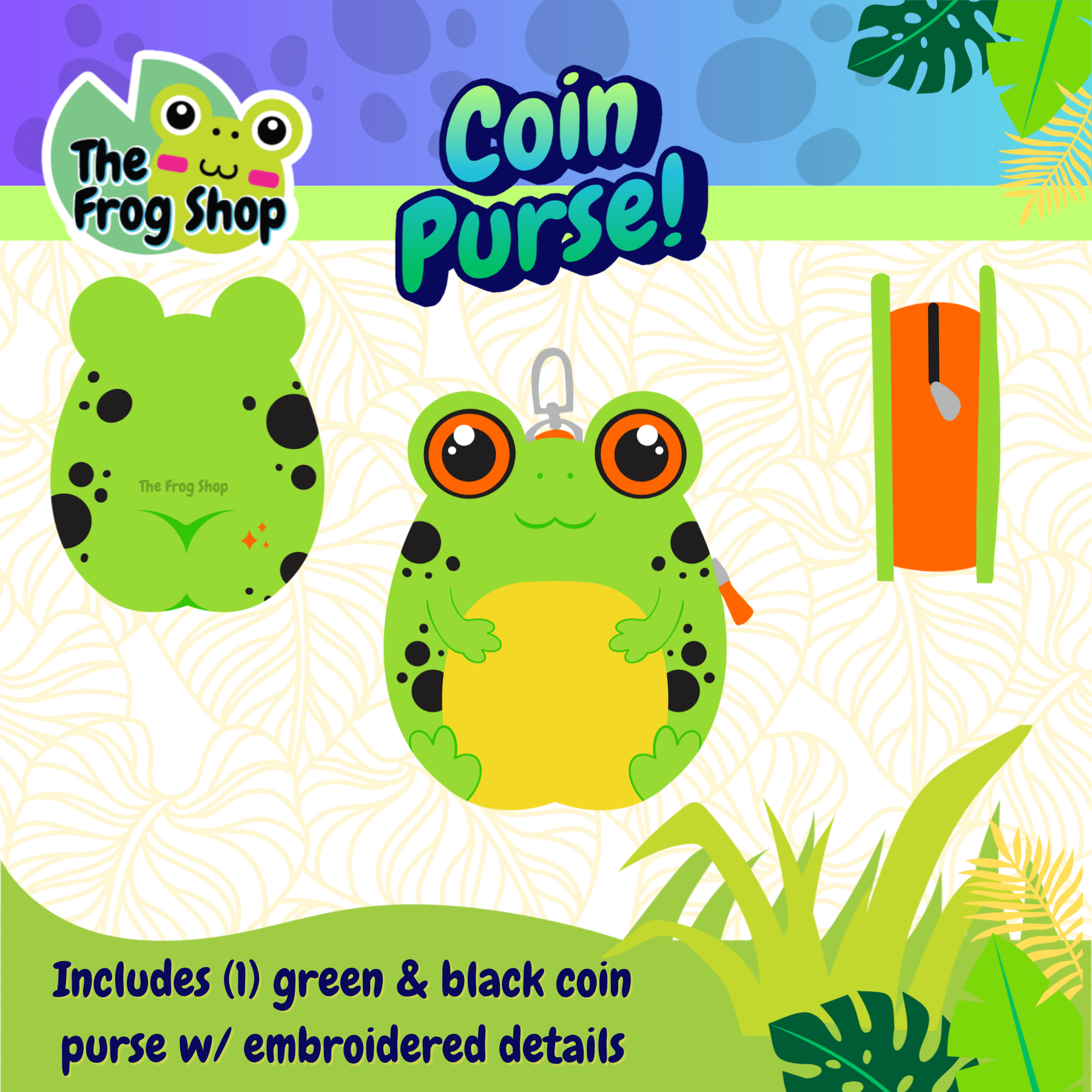 Frog Coin Purse - Green and Black